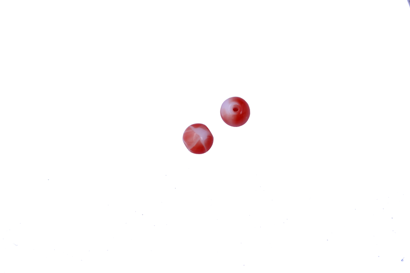 Perle en verre ronde - corail et blanc x 10