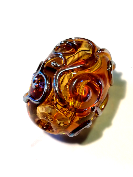 "Perle en verre "golden magic" ovale"