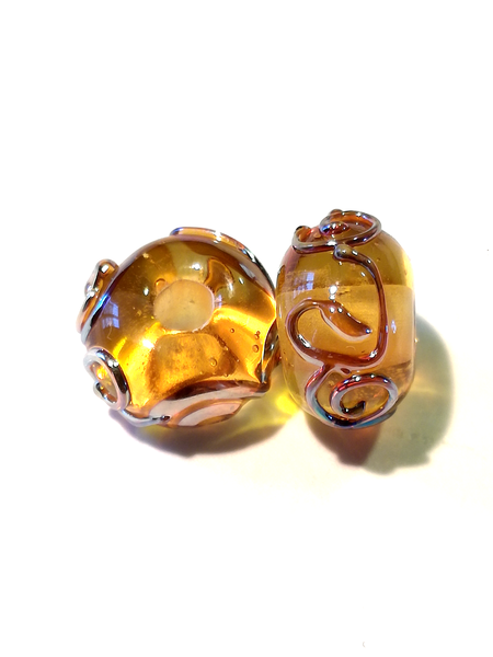 "Perle ronde en verre "golden magic" - gothique - par 2"