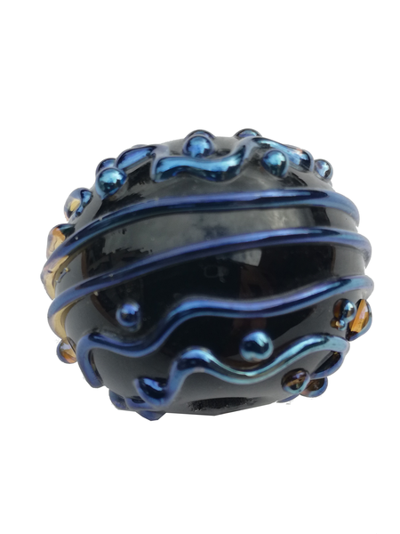 Perle en verre d'artisan ronde - noir décoration gothique - bleu métallique