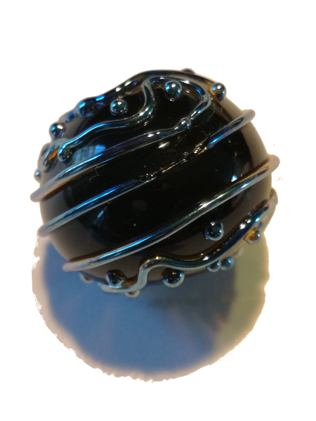 Perle en verre d'artisan ronde - noir décoration gothique - bleu métallique