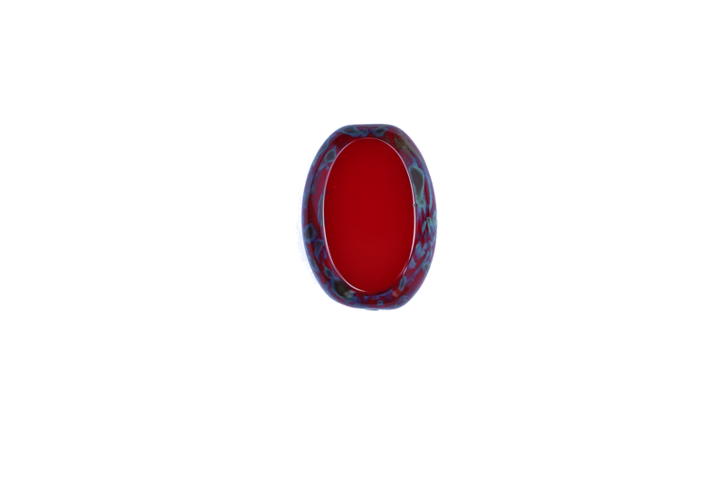 Perle en verre ovale - rouge clair - moucheté vert brun x 4
