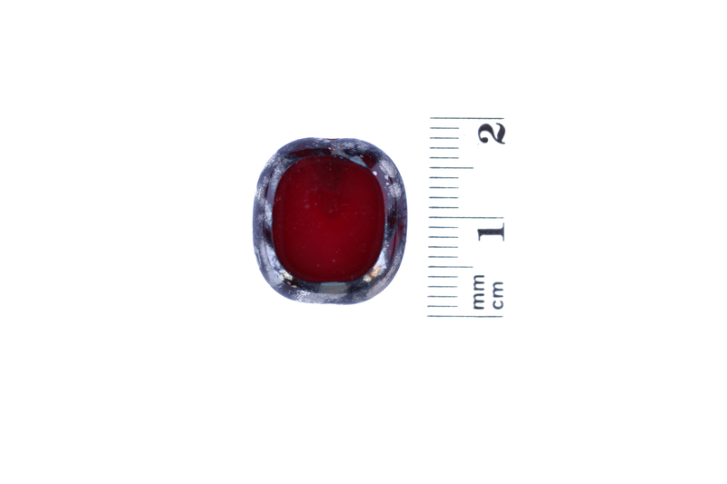 Perle en verre retangulaire - rouge foncé moucheté vert brun x 4