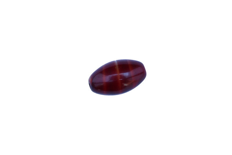 Perle en verre ovale - rouge moucheté brun, jaune, blanc