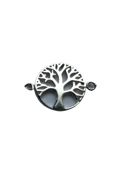 Médaillons rond avec un joli arbre sytilisé - en argent 925 - 12 mm