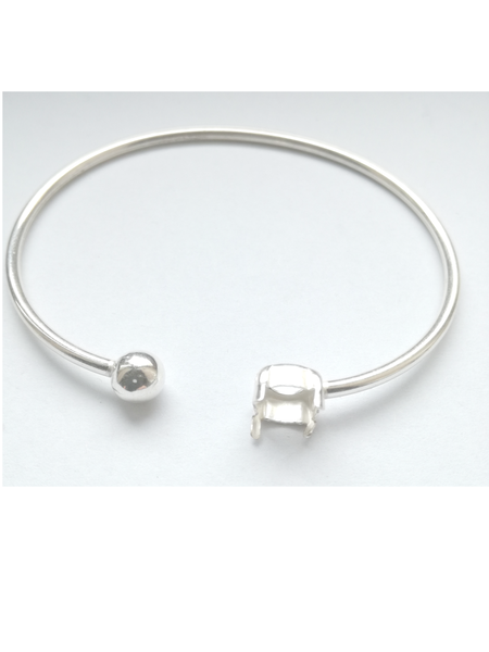 Corps de bracelet en argent 925 - fil rond avec serti cabochon