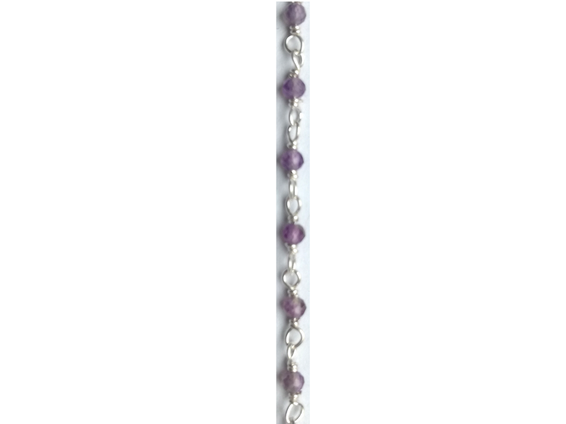 Perle en pierre naturelle - améthyste + chaîne en argent 925 par 20 cm