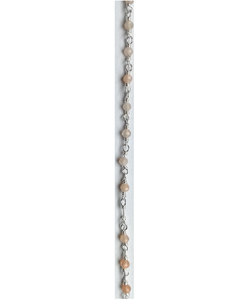Perle en pierre naturelle - quartz rose + chaîne en argent 925 par 20 cm