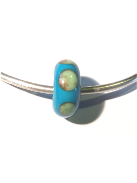Perle en verre d'artisan ronde - bleu turquoise - vert d'eau