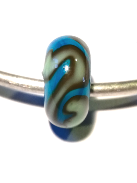 Perle en verre d'artisan ronde - bleu turquoise - vert d'eau