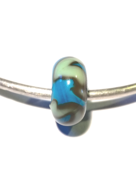 Perle en verre d'artisan ronde - bleu turquoise - vert d'eau