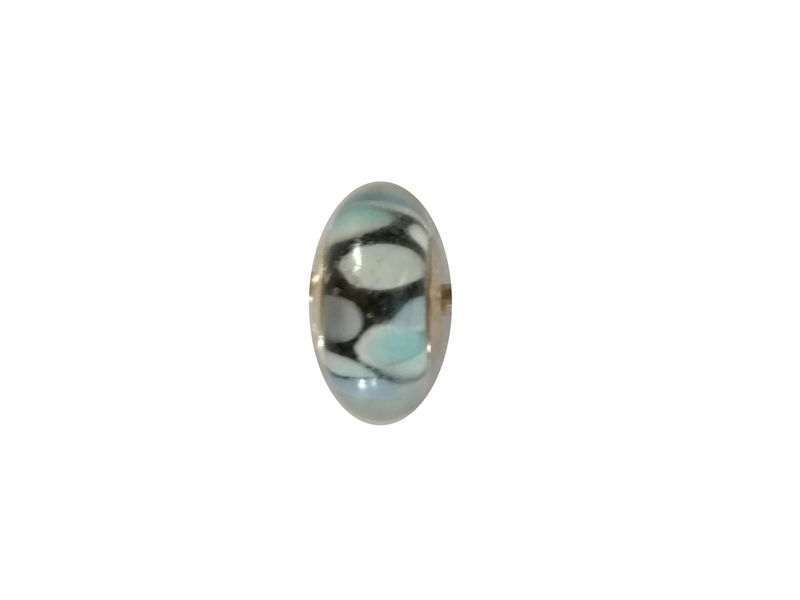 Perle en verre artisanale de Murano- roue - bleu - sertie argent 925