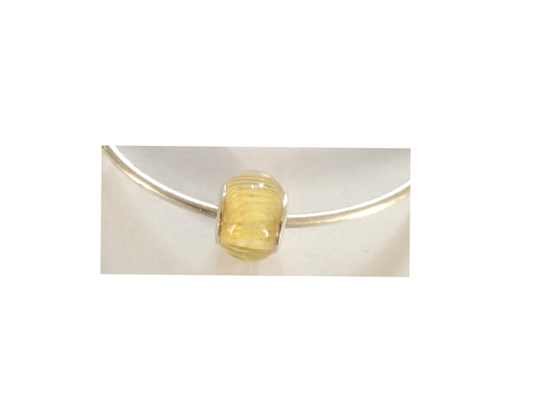 Perle en verre artisanale de Murano- roue - jaune- sertie argent 925
