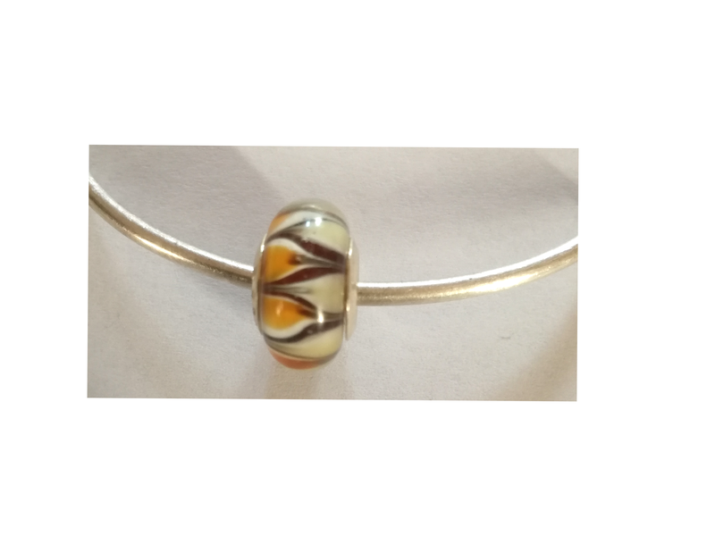 Perle en verre artisanale de Murano- roue - jaune et brun- sertie argent 925