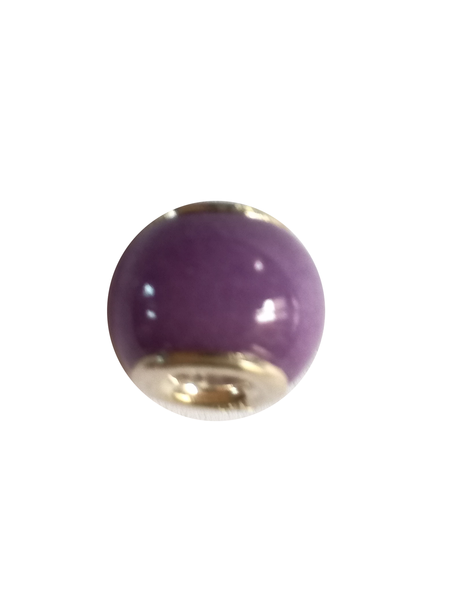 Perle en verre artisanale de Murano- roue - mauve claire - sertie argent 925