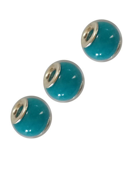 Perle en verre artisanale de Murano- roue - bleu turquoise- sertie argent 925