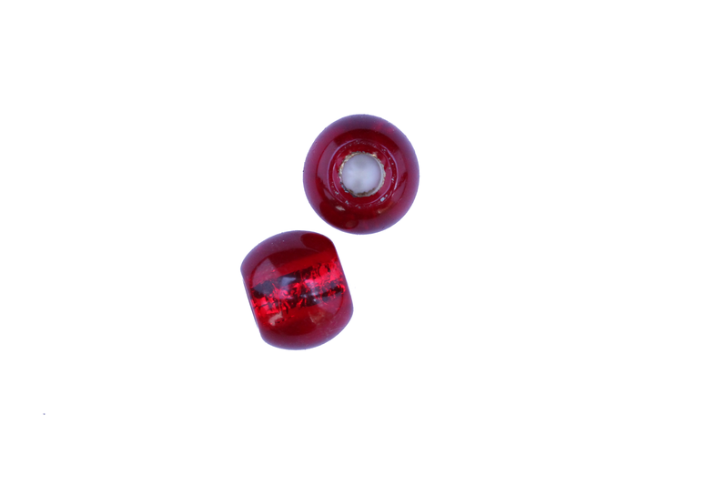 Perle en verre ronde - rouge -feuille argenté