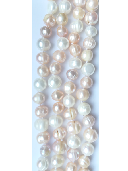 long Fil de perles de culture - blanc nacré et rose clair - 140 Cm