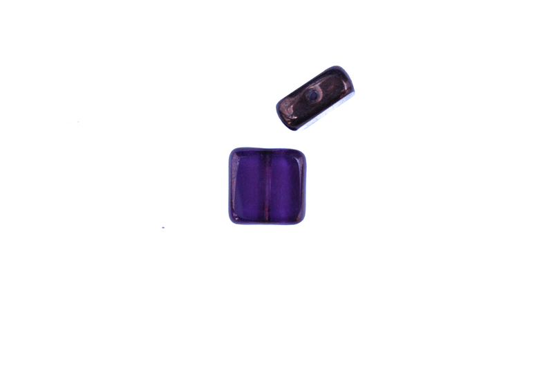 Perle en verre carrée - mauve transparent x 4