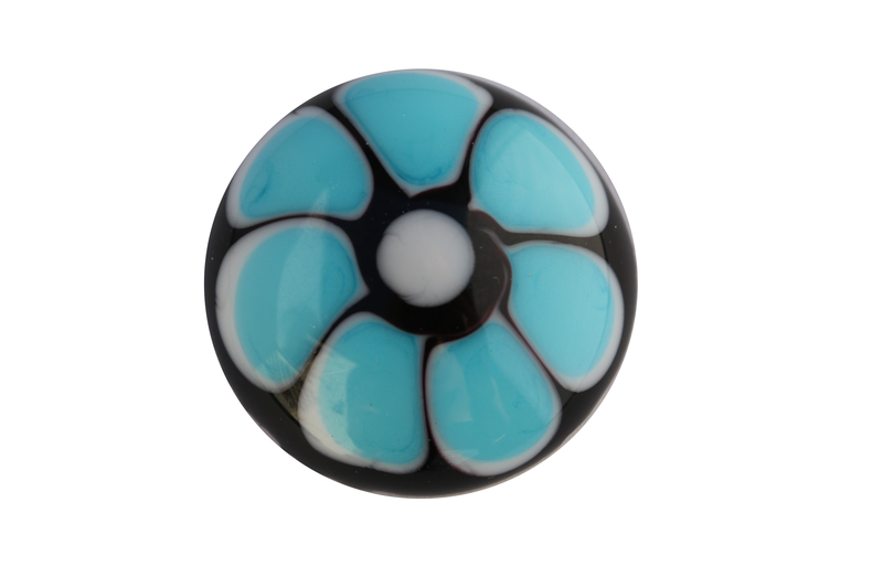 Cabochon en verre artisanal la fleur - noir bleu turquoise