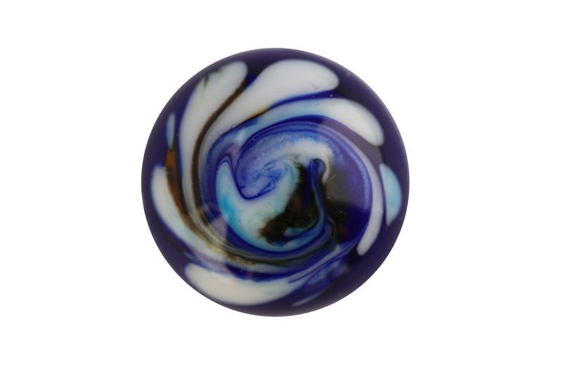 Cabochon en verre artisanal - motif abstrait - bleu et blanc