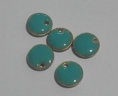 médaillon 8 mm émaillé turquoise recto/verso