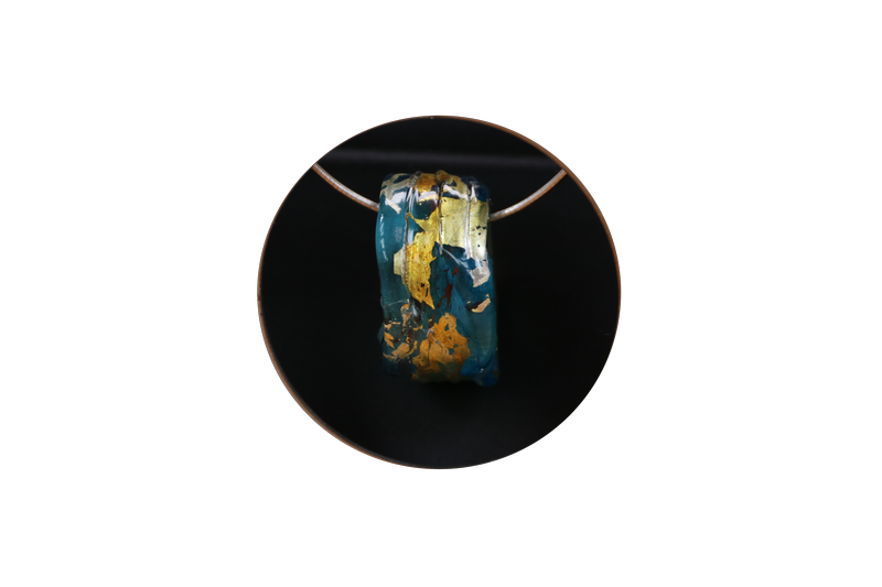 Pendentif en verre turquoise feuille d'argent