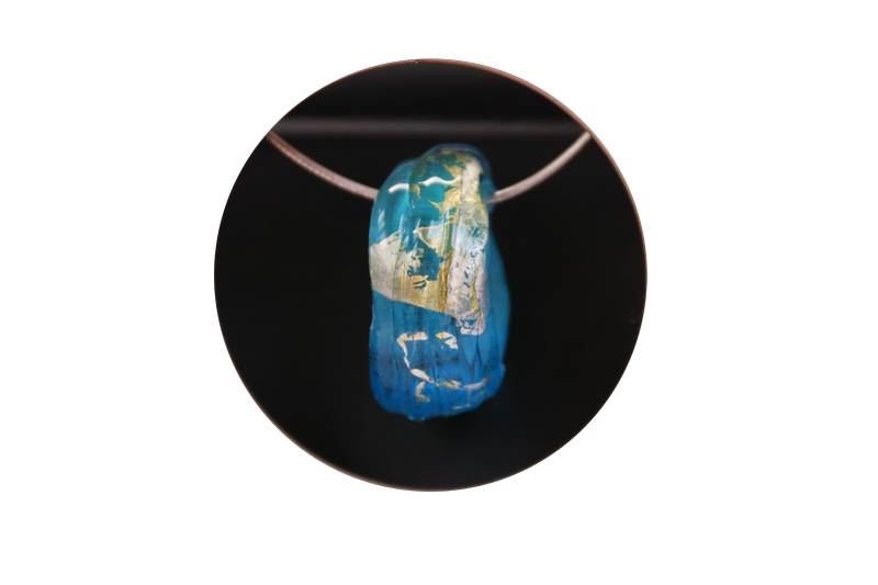 Pendentif en verre turquoise feuille d'argent