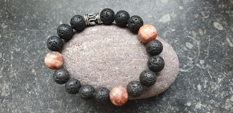 Bracelet en perles de lave + jaspe pour homme
