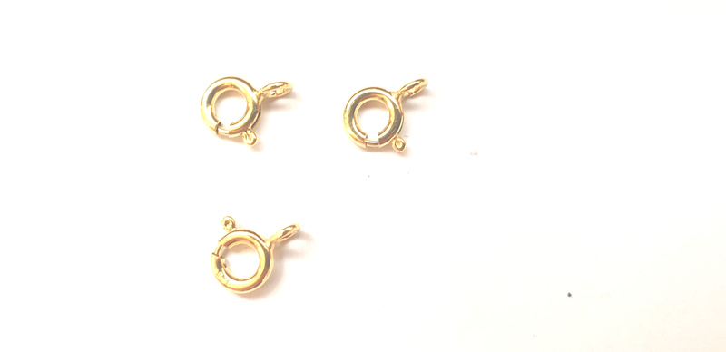 Fermoirs anneaux à ressort 6 mm,- en argent 925 plaqué or