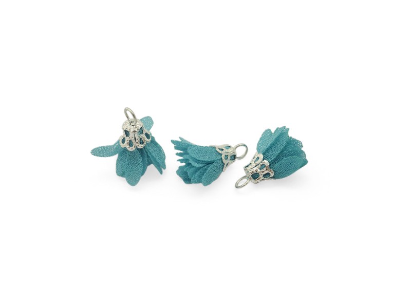 Pendentif fleur bleu turquoise avec anneau d'attache