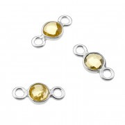 Quartz hydrothermal citrine sertie argent 925 rondes 4mm 2 anneaux