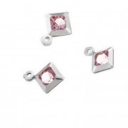 Breloques carré cristal rose sertie argent 925 rondes 5 mm 1 anneau
