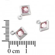Breloques carré cristal rose sertie argent 925 rondes 5 mm 1 anneau