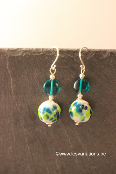 Kit boucles d'oreille en perles d'artisan - bleu / vert