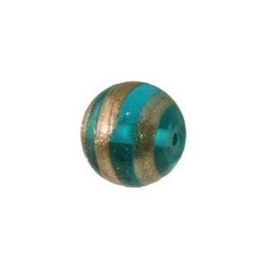 Perle en verre ronde turquoise -ligne cuivrée