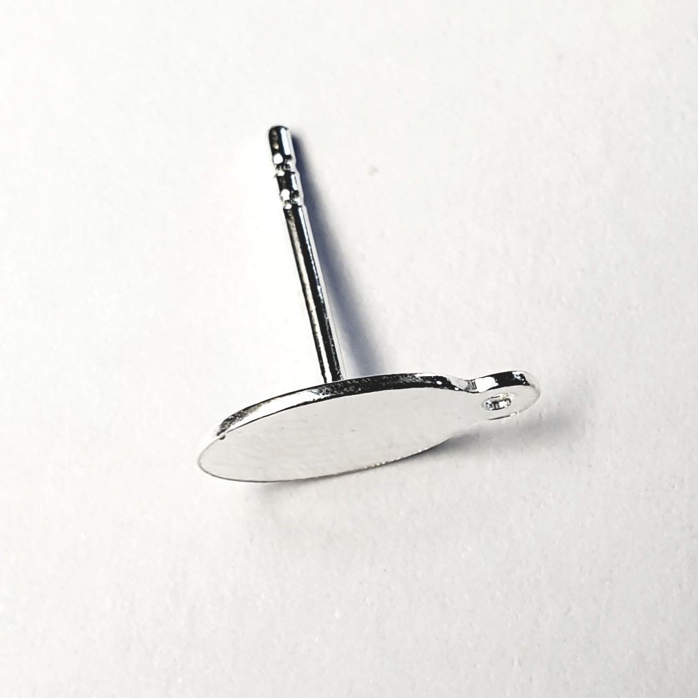 Attache boucles d'oreille - plaque ovale 6 mm x 11 mm avec anneau - en argent 925 - une paire