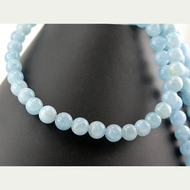 Perle en pierre naturelle - Aigue marine - 6 mm - fil de 40 cm