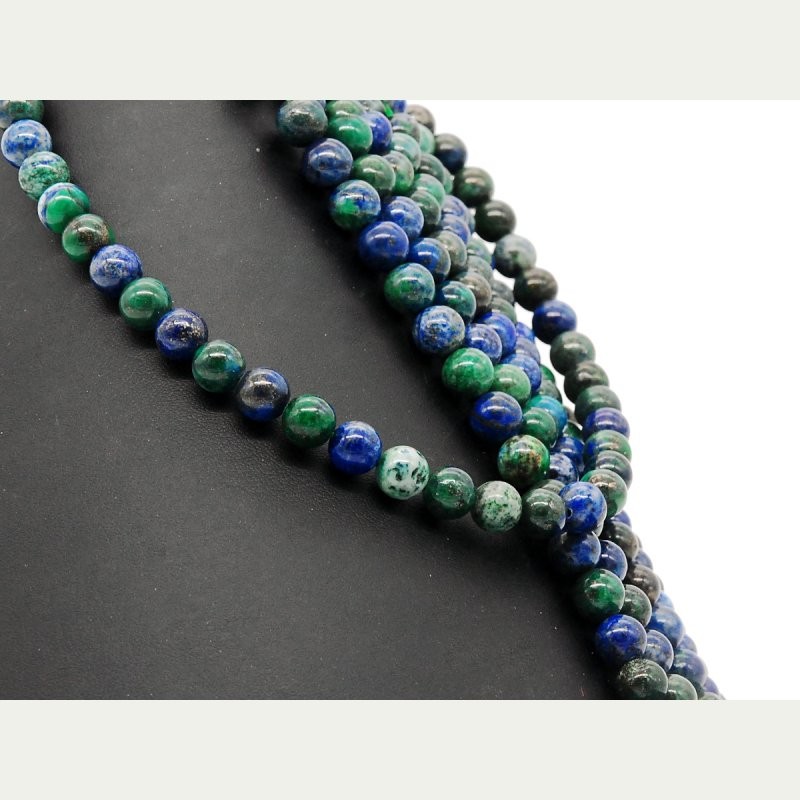 Perle en pierre naturelle en malachite azurite - ronde - vert /bleu