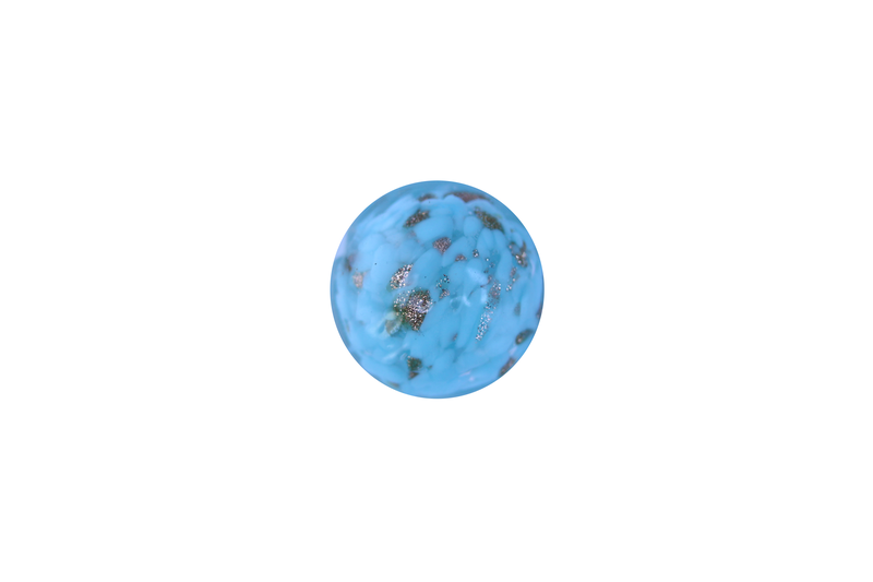 Perle en verre ronde plate- bleu clair transparent tacheté doré x 4