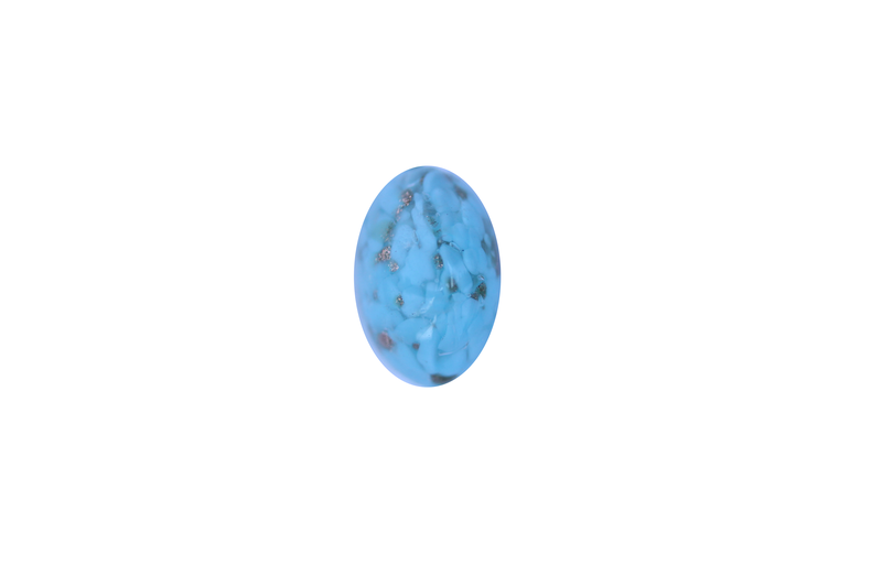 Perle en verre ronde plate- bleu clair transparent tacheté doré x 4