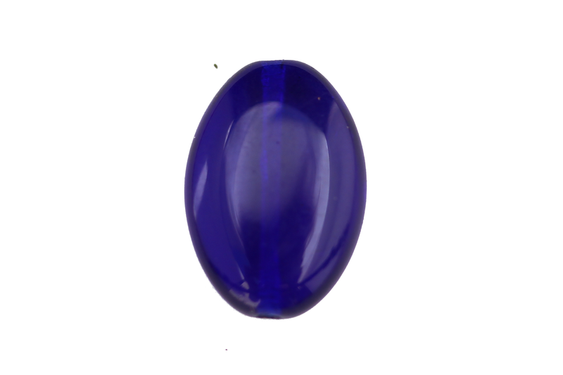 Perle de verre - ovale - bleu foncé transparent x 10