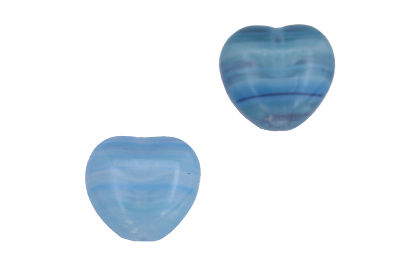 Perle en verre en forme de cœur - tigré bleu clair / blanc x10