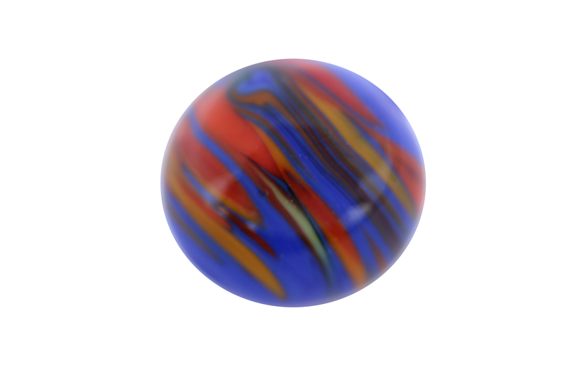 Perle en verre d'artisan -ronde - bleu nuage de jaune - orange