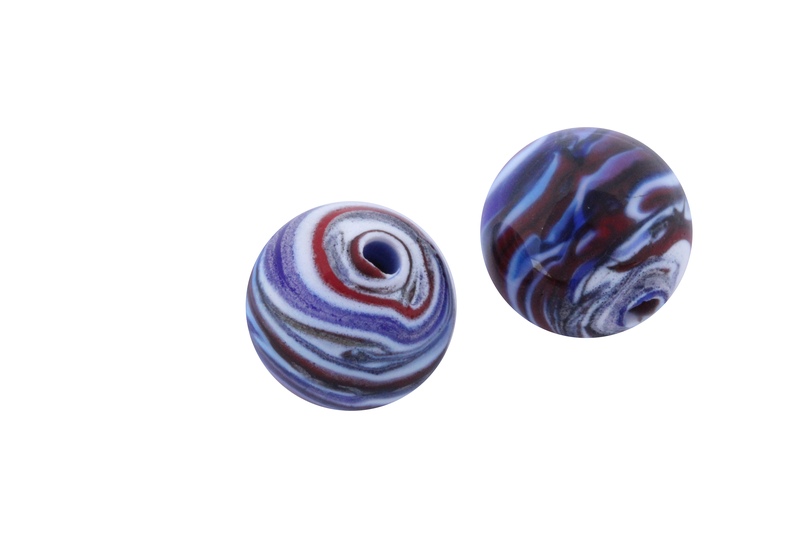 Perle en verre d'artisan -ronde - bleu / blanc/rouge