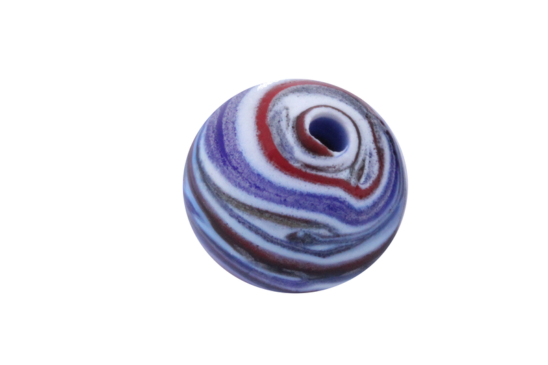Perle en verre d'artisan -ronde - bleu / blanc/rouge