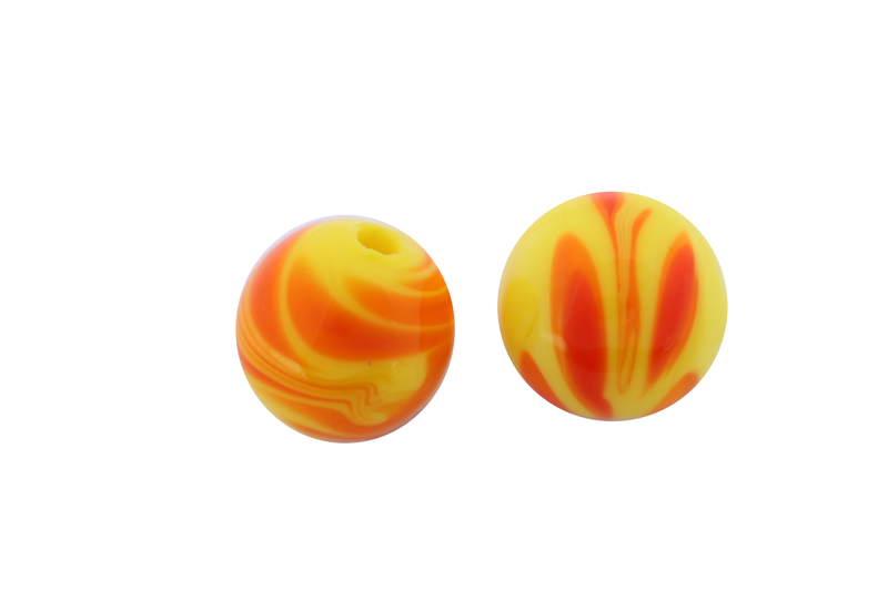 Perle en verre d'artisan -ronde - jaune feuille orange