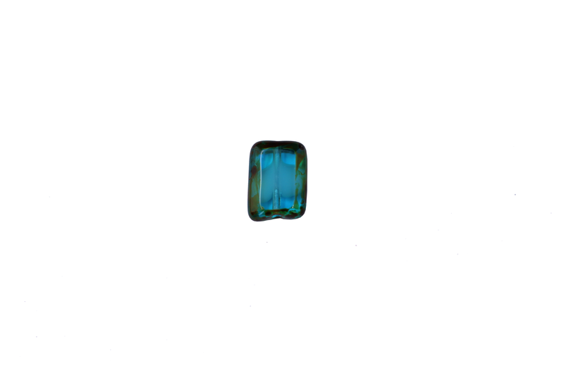Perle en verre rectangulaire aplatie multi couleurs vert / bleu/ brun x 4