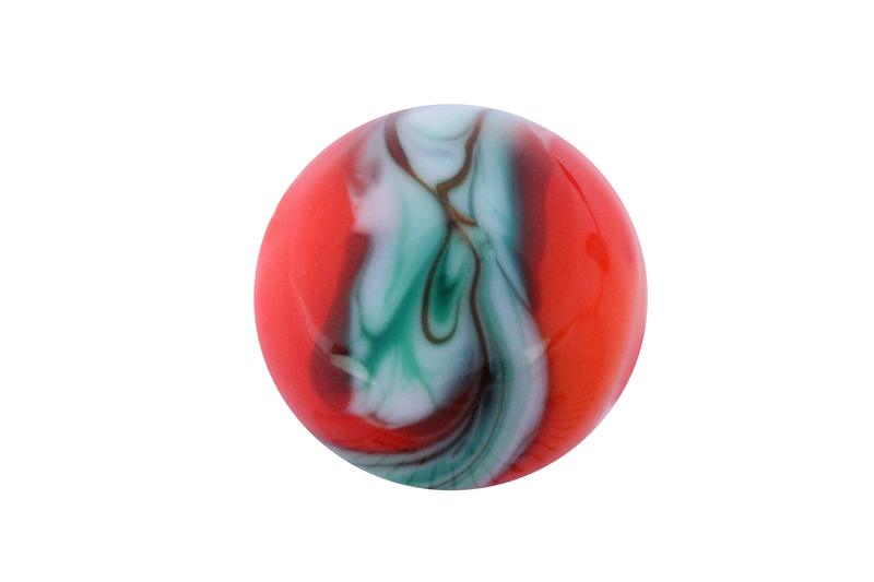 Perle en verre d'artisan -ronde - orange nuage vert