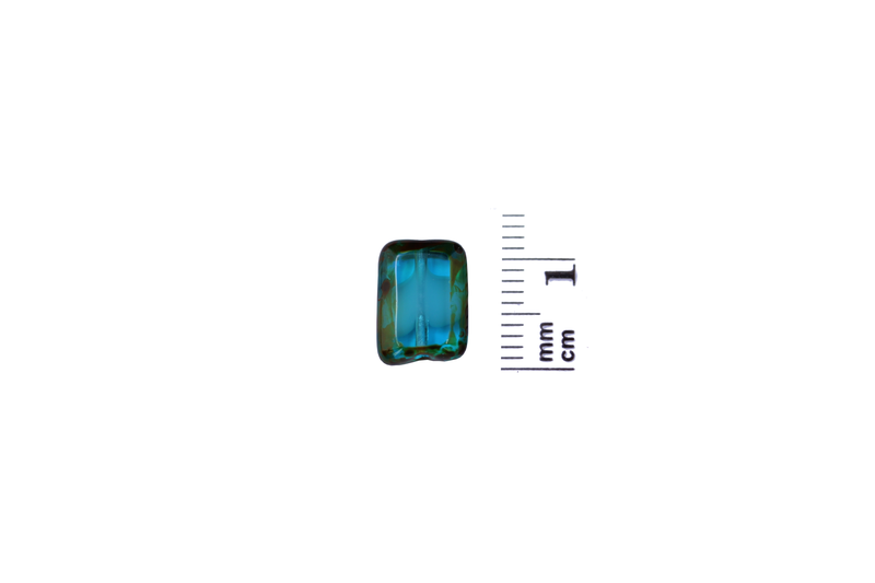 Perle en verre rectangulaire aplatie multi couleurs vert / bleu/ brun x 4
